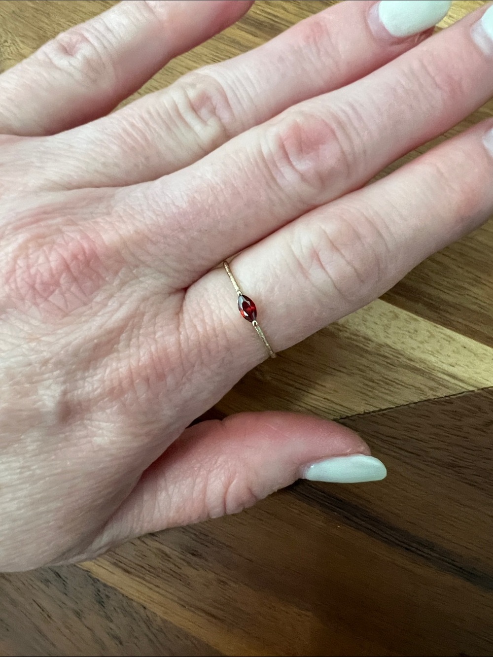 Delicate Garnet 14k solid gold stackable ring - Picture 9 of 9